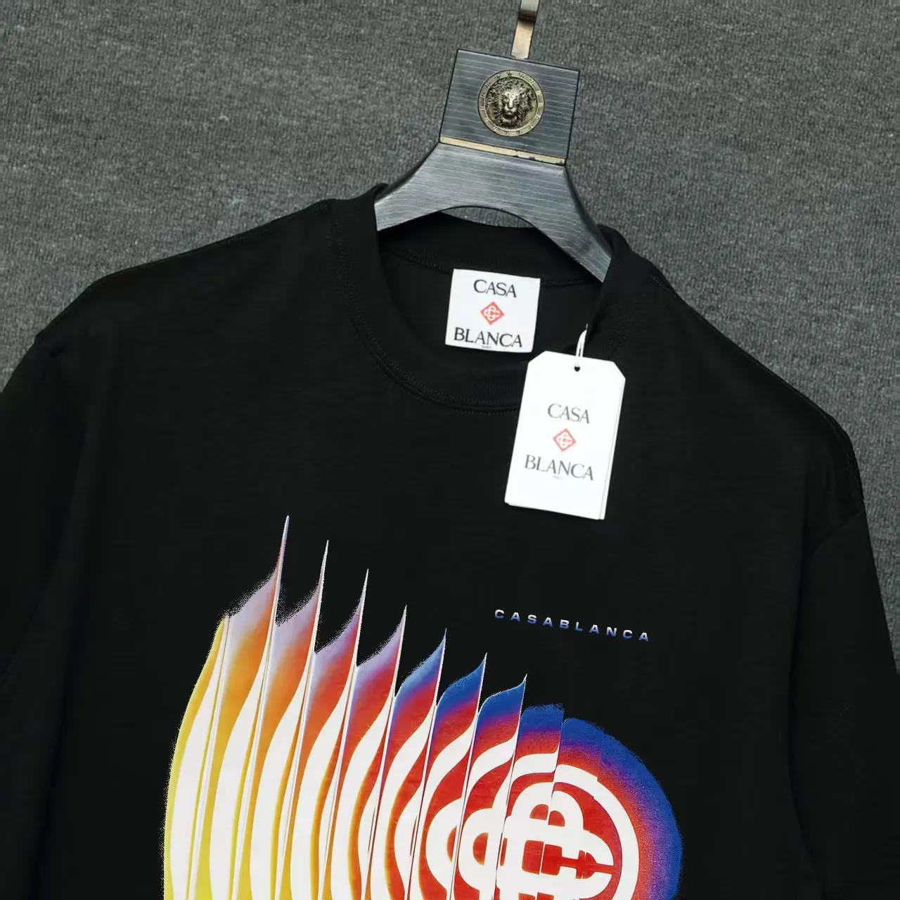 26ss CASABLANCA original printing process short-sleeved T-shirt original development using high-density double yarn pure cotton fabric upper body soft and comfortable color Black White Dark Green color Orange Pink Blue Royal Blue color cigarette powder 8 colors Sizes S M L XL
